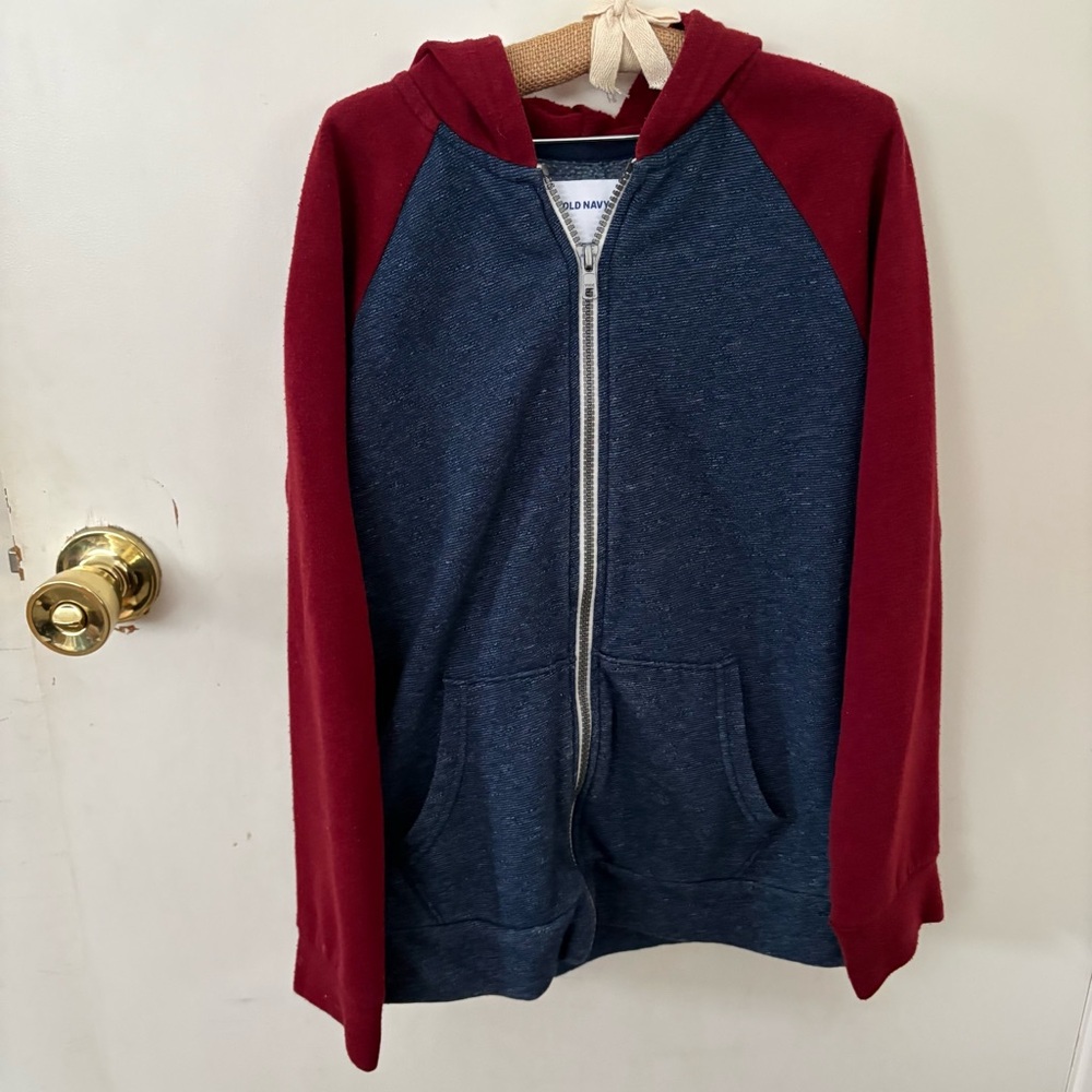 Old Navy color block green/white zip up hoodie sweatshirt top large